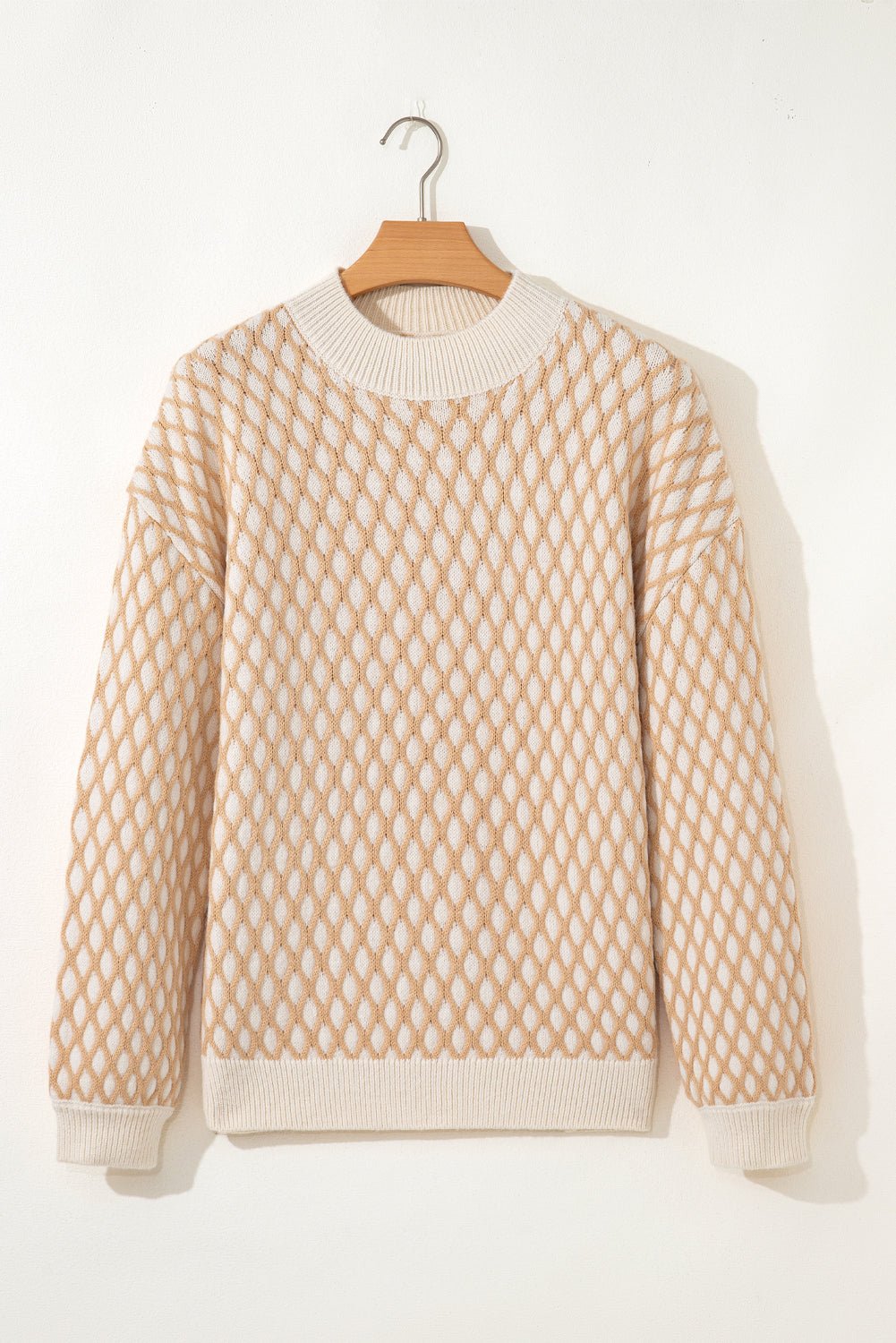Rhombus Textured Knit Mock Neck Sweater - Rooted & Reckless Co.