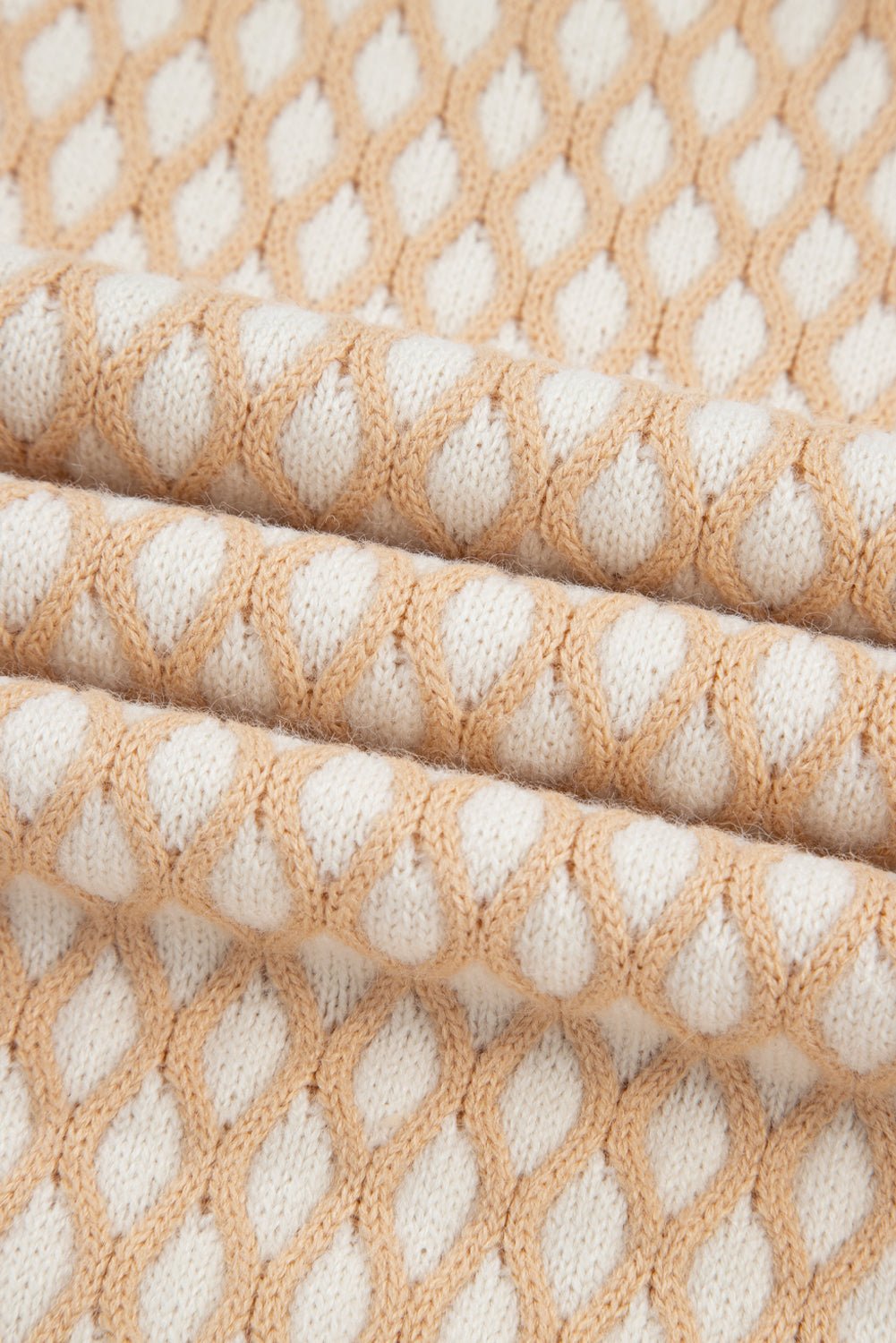 Rhombus Textured Knit Mock Neck Sweater - Rooted & Reckless Co.