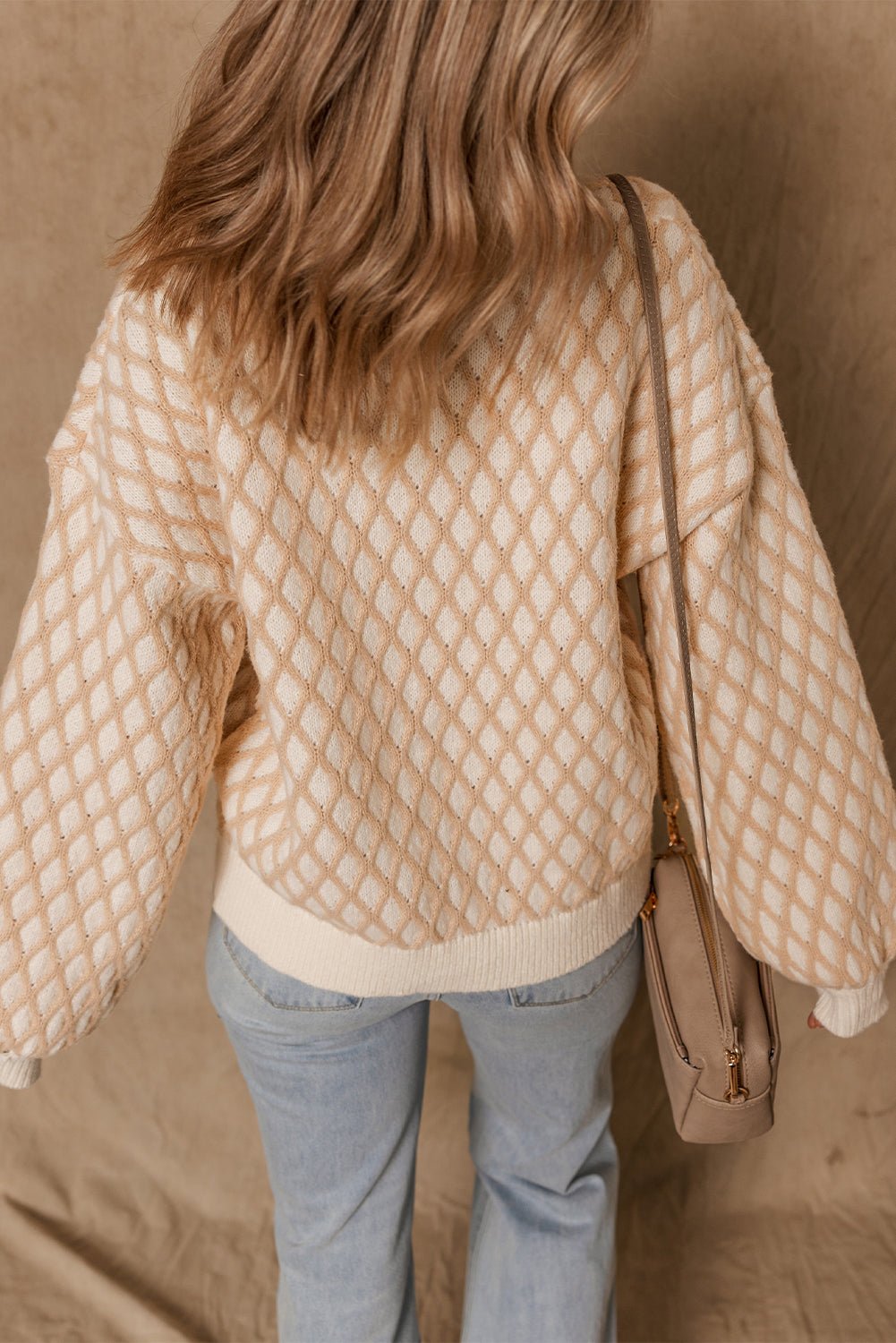 Rhombus Textured Knit Mock Neck Sweater - Rooted & Reckless Co.
