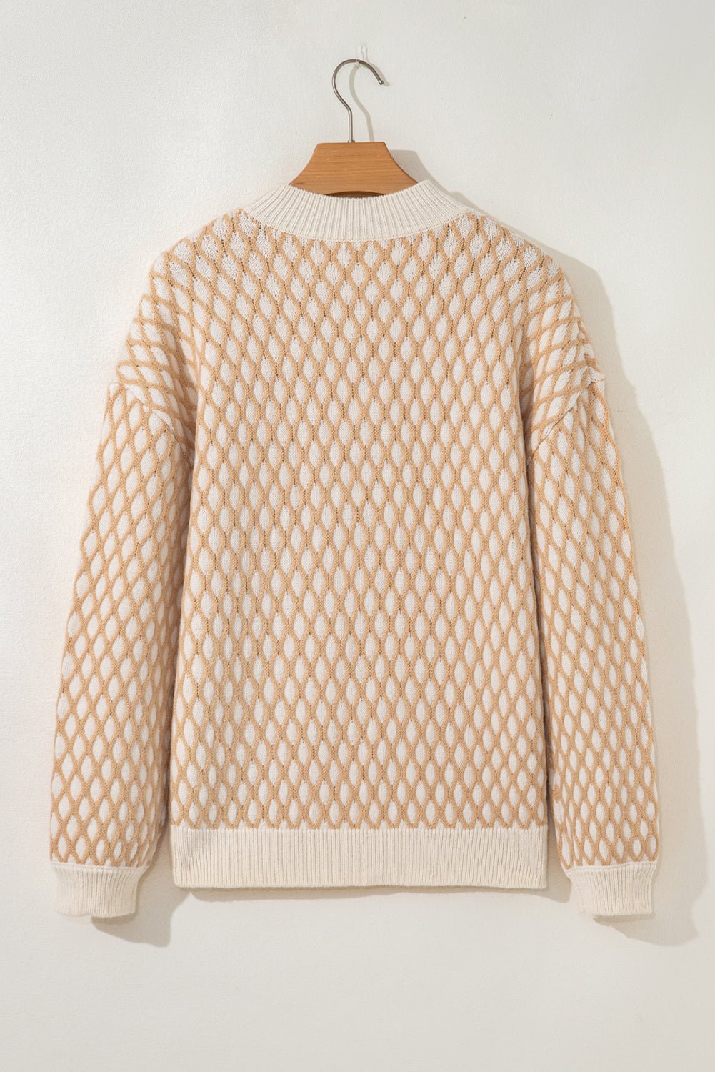 Rhombus Textured Knit Mock Neck Sweater - Rooted & Reckless Co.