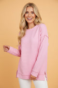 Ribbed Exposed Seam Drop Shoulder Pullover - Rooted & Reckless Co.