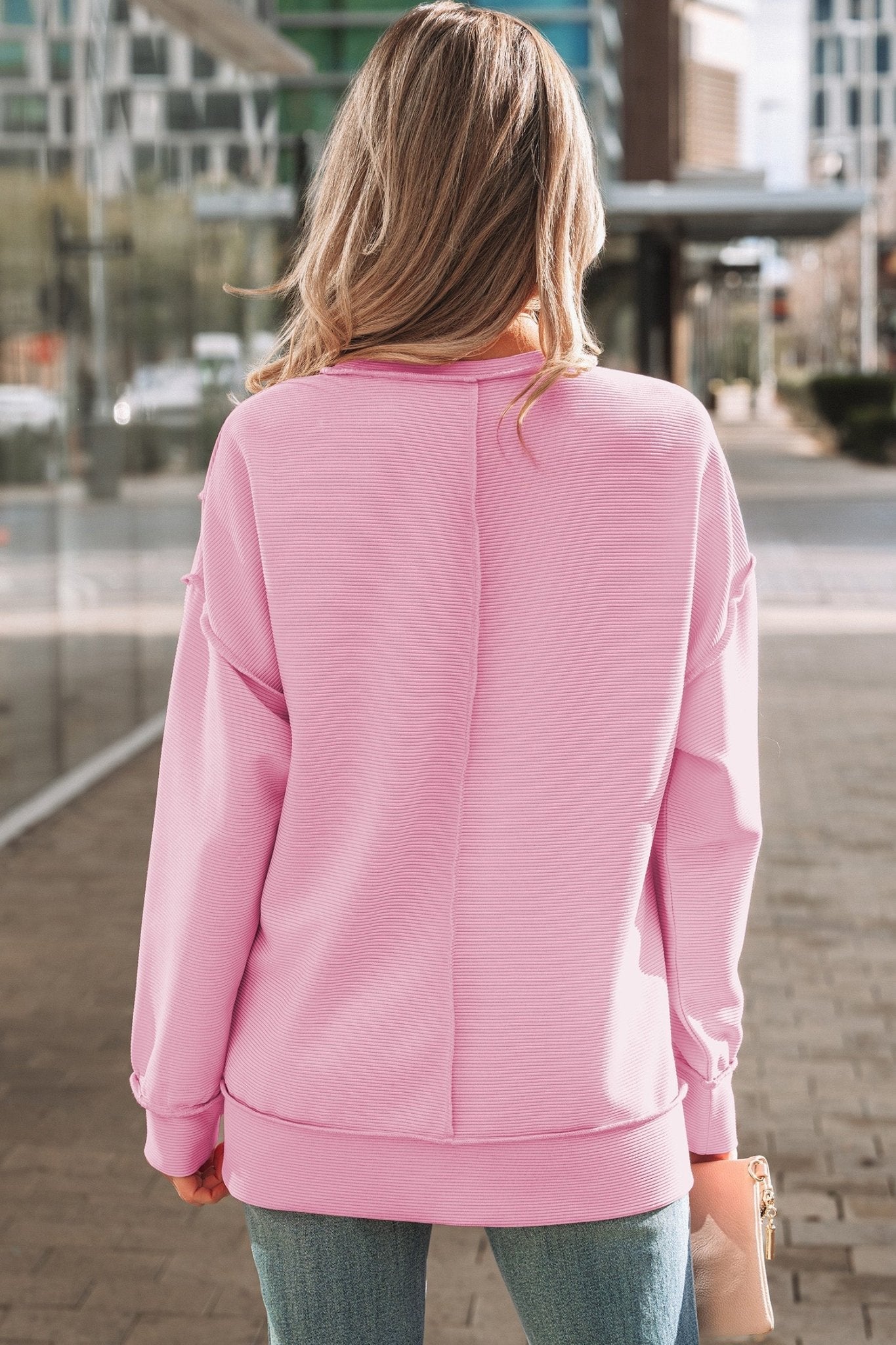 Ribbed Exposed Seam Drop Shoulder Pullover - Rooted & Reckless Co.