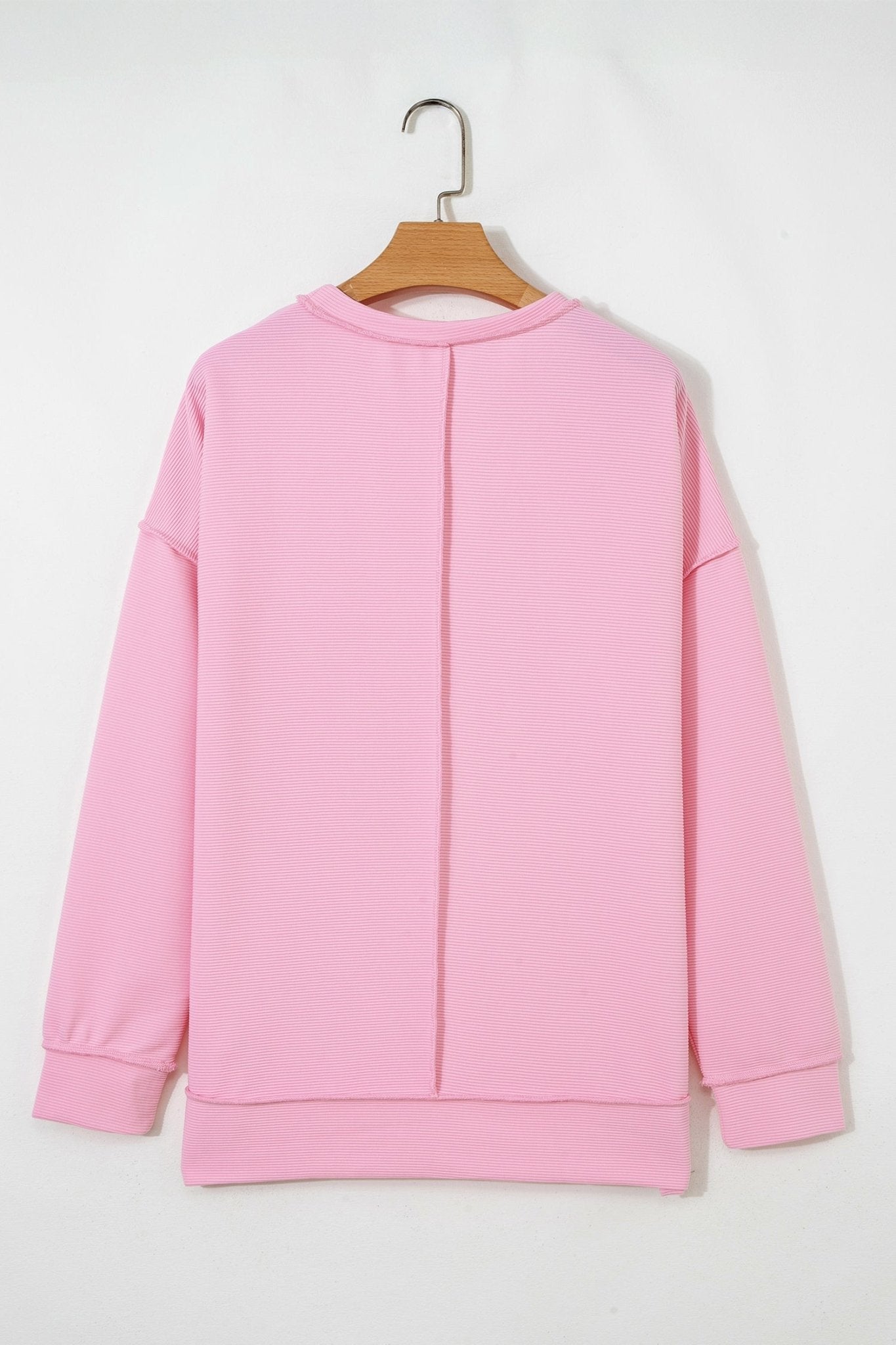 Ribbed Exposed Seam Drop Shoulder Pullover - Rooted & Reckless Co.