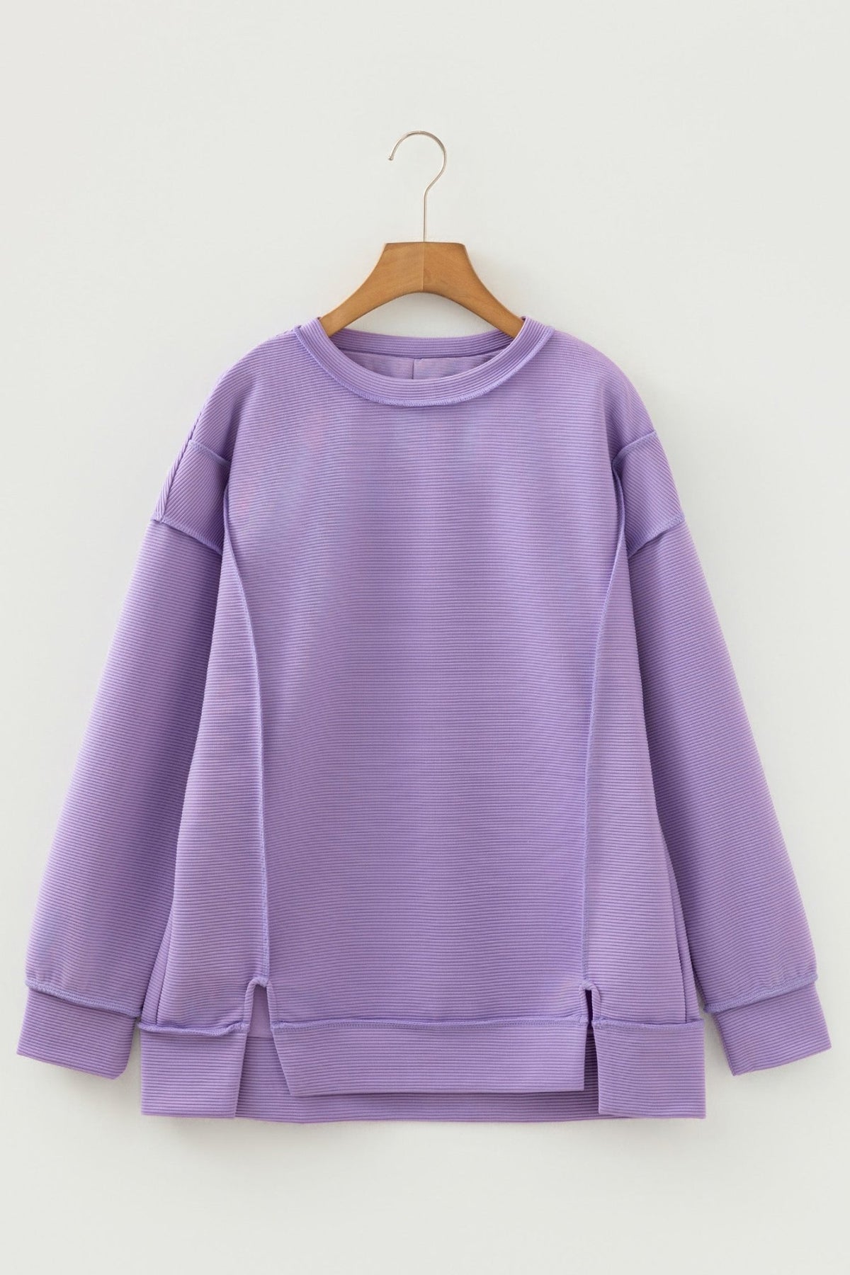 Ribbed Exposed Seam Drop Shoulder Pullover - Rooted & Reckless Co.