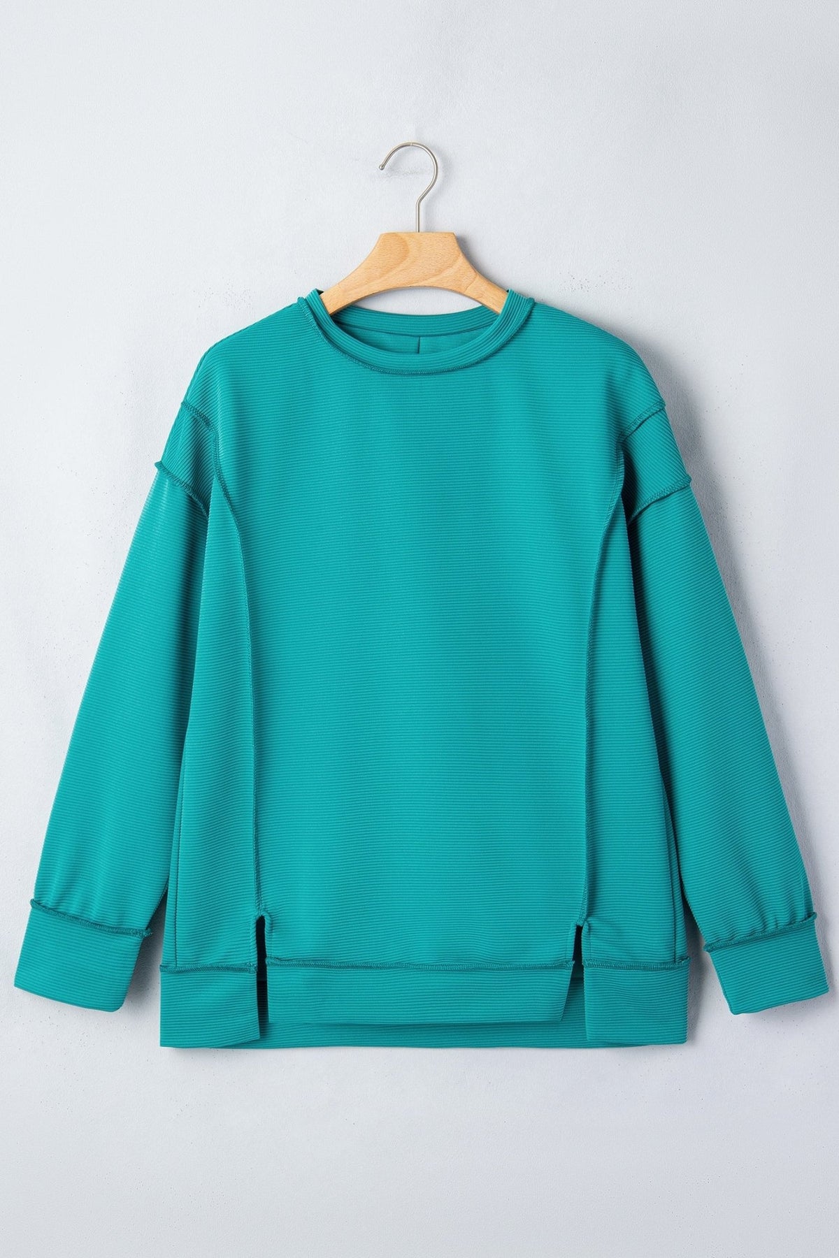 Ribbed Exposed Seam Drop Shoulder Pullover - Rooted & Reckless Co.