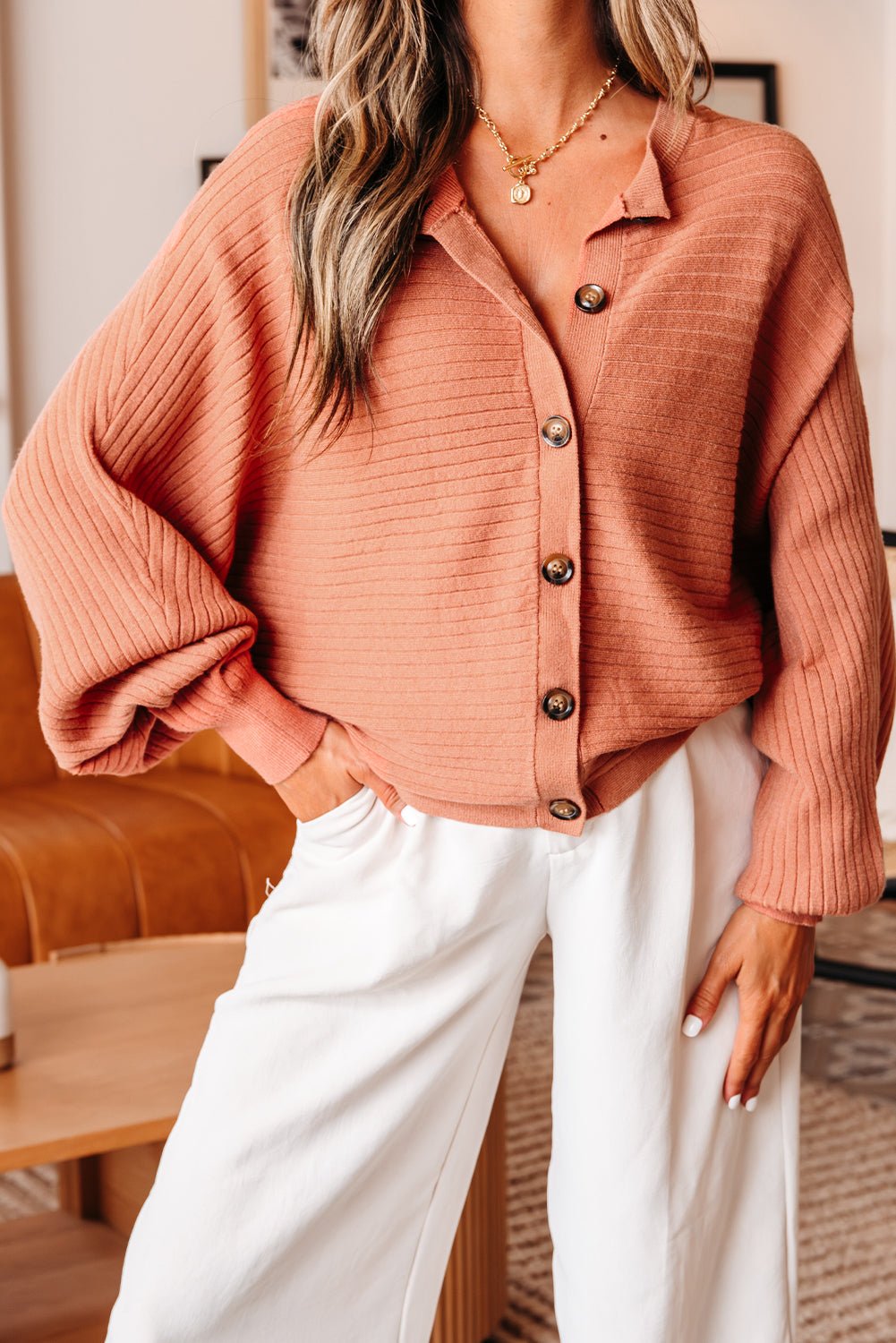 Ribbed Knit Button Front Dolman Sleeve Sweater Cardigan - Rooted & Reckless Co.