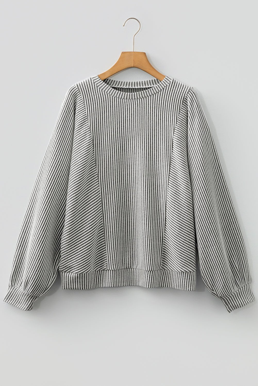 Ribbed Knit Crewneck Long Lantern Sleeve Top - Rooted & Reckless Co.