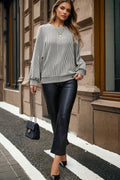 Ribbed Knit Crewneck Long Lantern Sleeve Top - Rooted & Reckless Co.