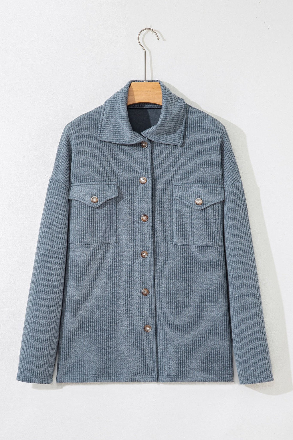 Ribbed Knit Flap Pocket Button-Up Shacket - Rooted & Reckless Co.