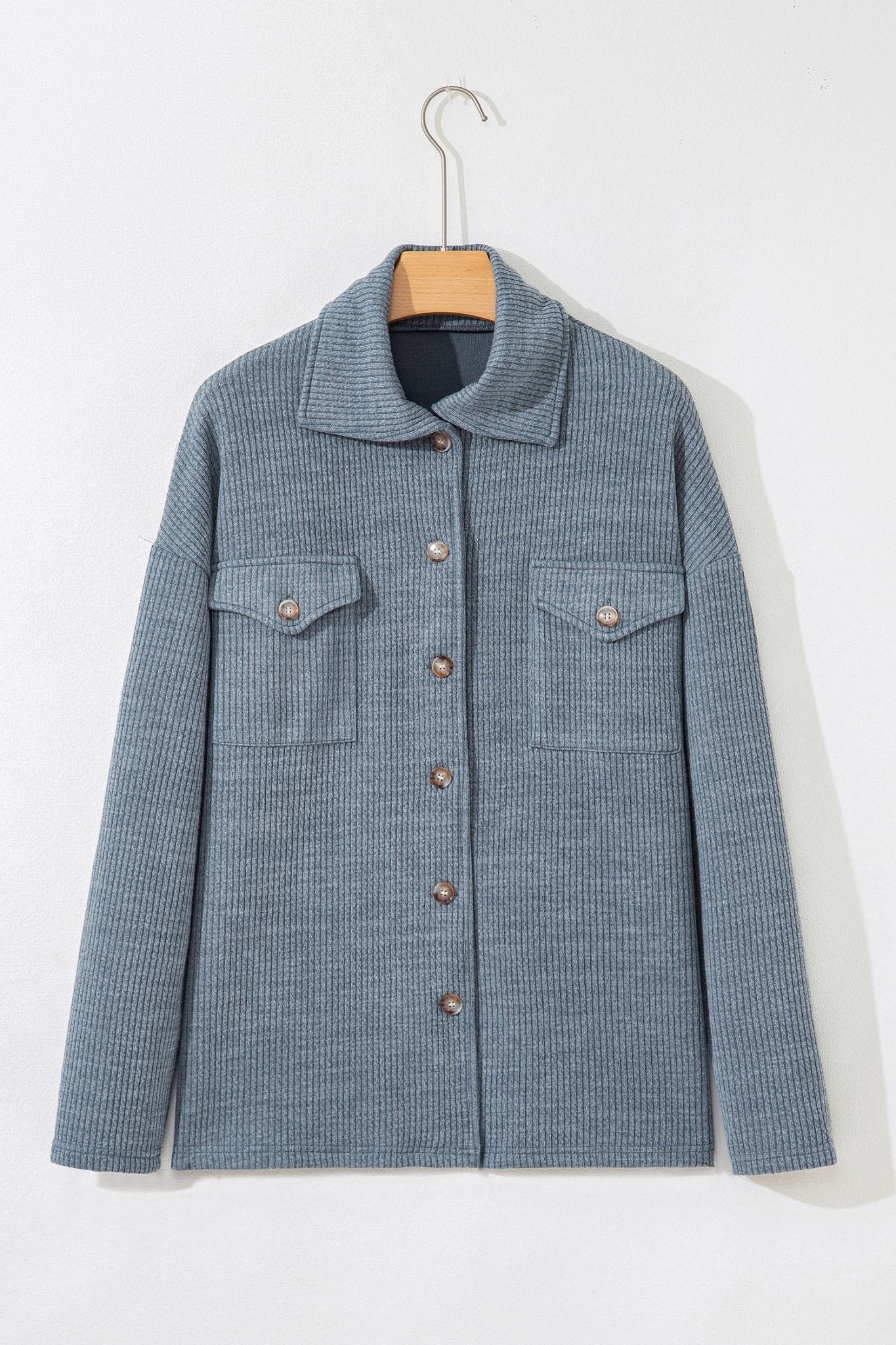 Ribbed Knit Flap Pocket Button-Up Shacket - Rooted & Reckless Co.
