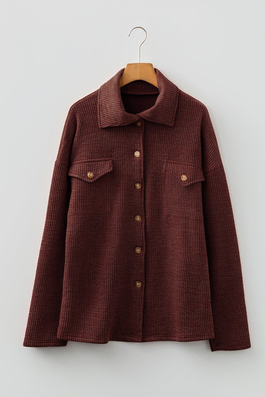 Ribbed Knit Flap Pocket Button-Up Shacket - Rooted & Reckless Co.