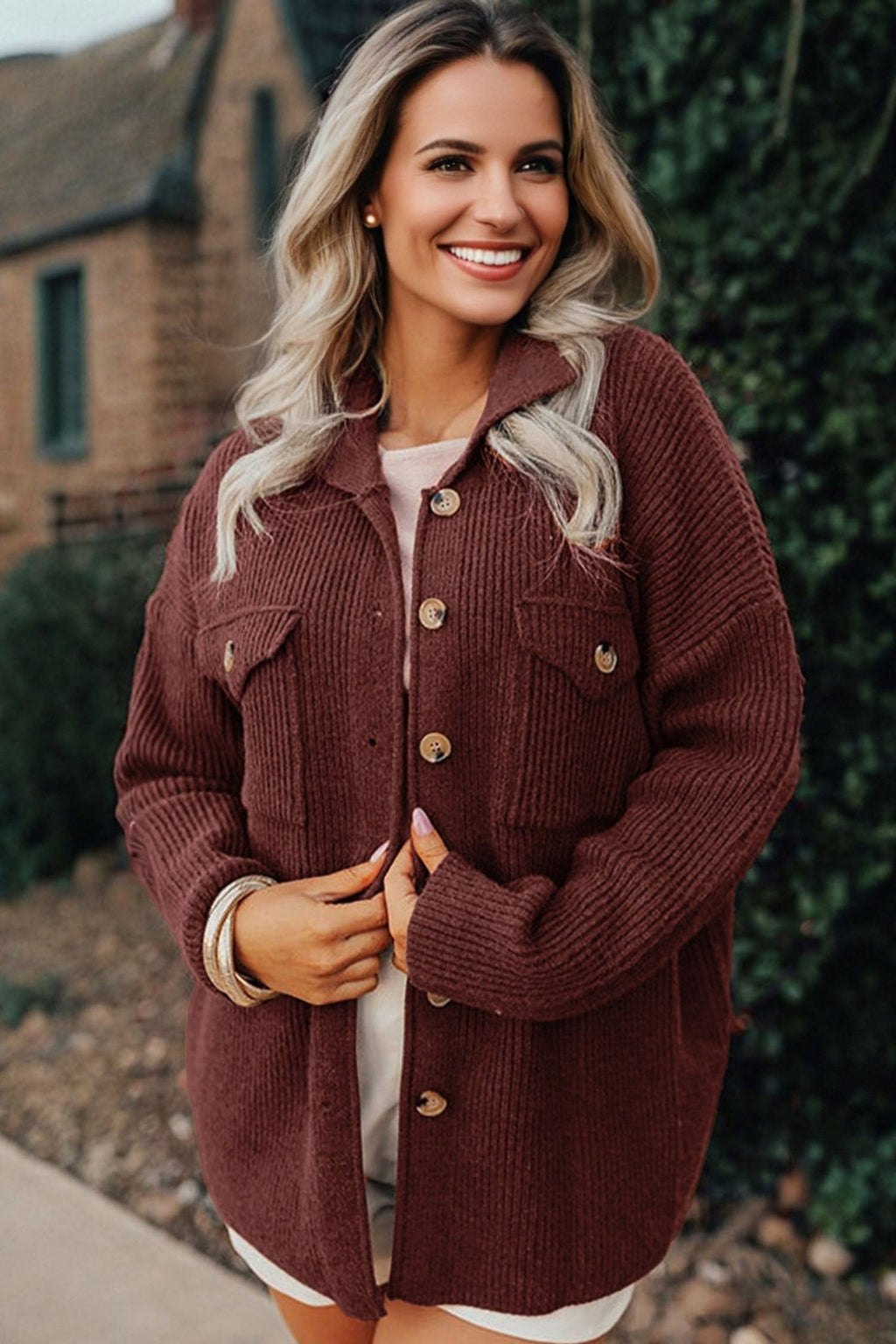 Ribbed Knit Flap Pocket Button-Up Shacket - Rooted & Reckless Co.