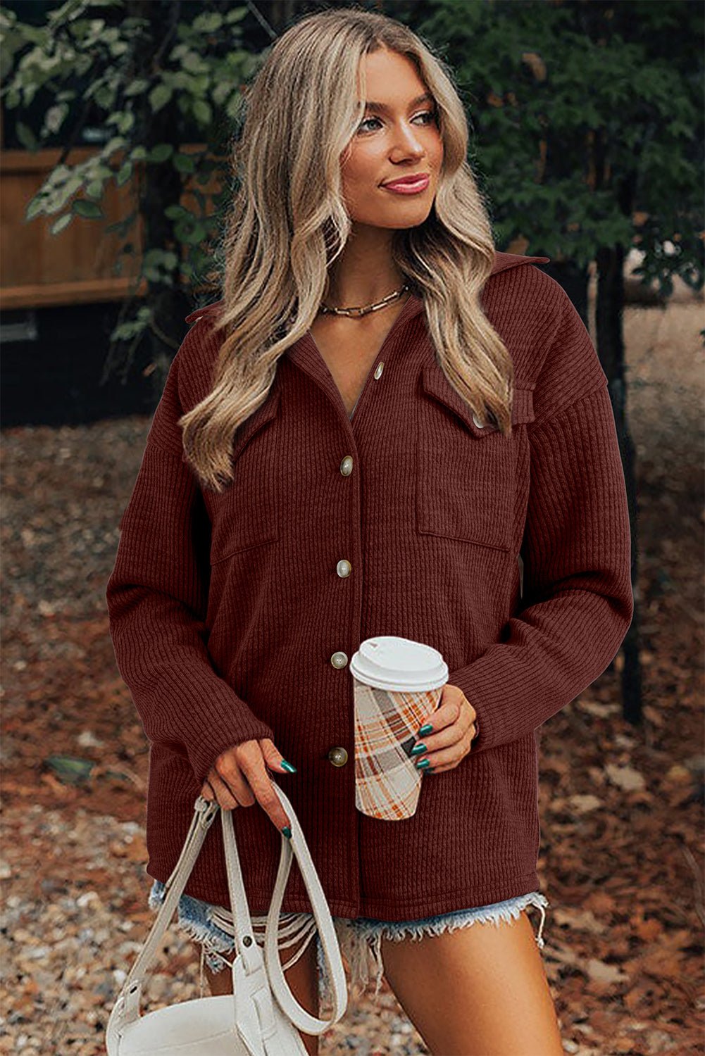 Ribbed Knit Flap Pocket Button-Up Shacket - Rooted & Reckless Co.