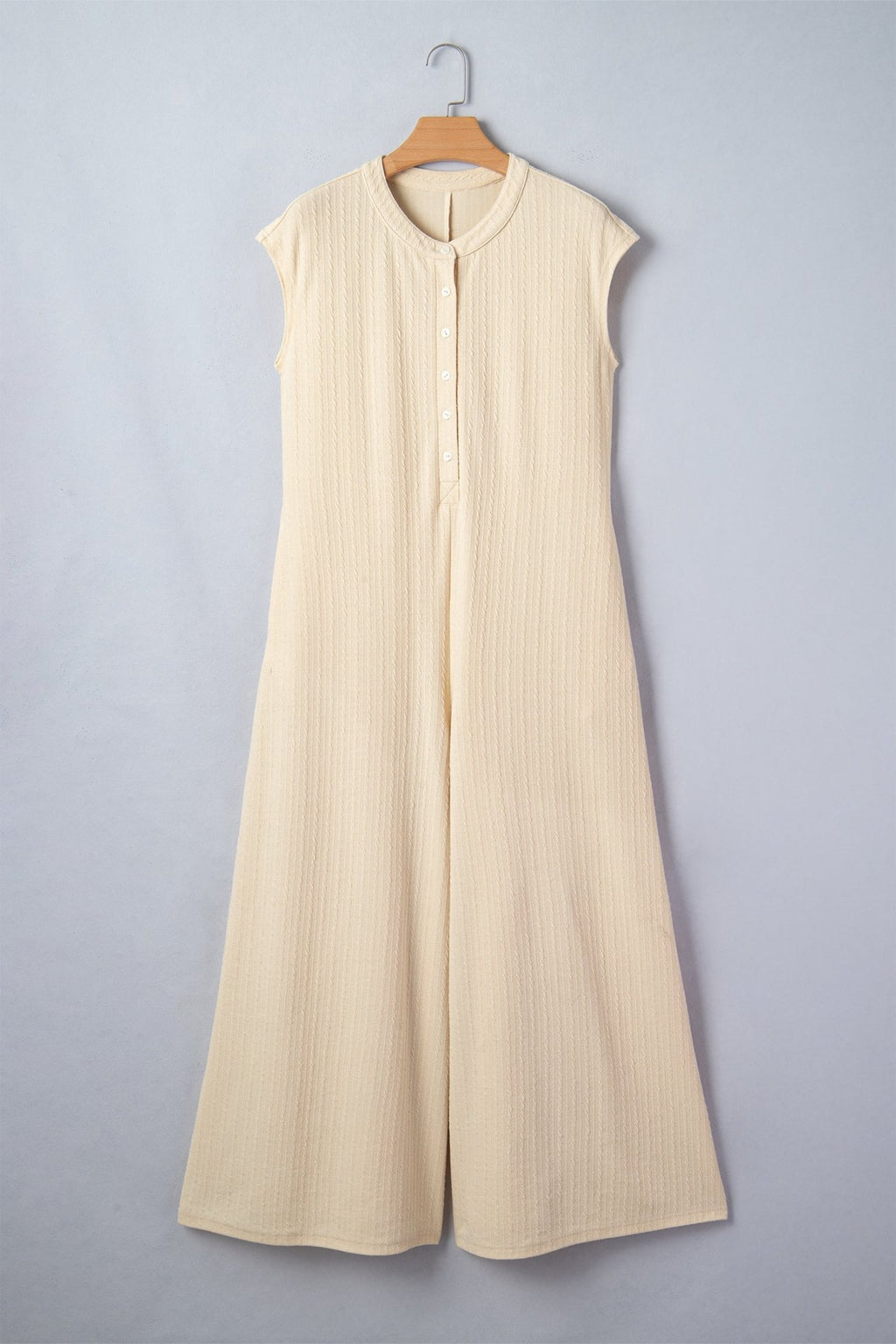 Ribbed Knit Half Buttoned Wide Leg Jumpsuit - Rooted & Reckless Co.