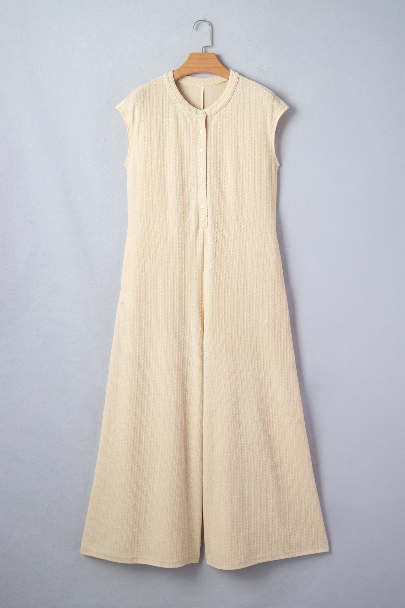 Ribbed Knit Half Buttoned Wide Leg Jumpsuit - Rooted & Reckless Co.