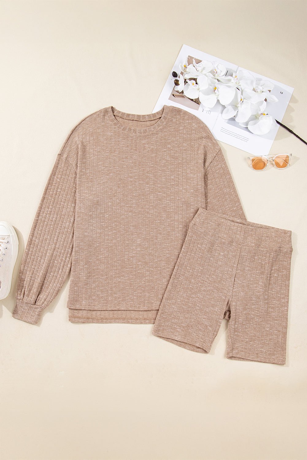Ribbed Knit Pullover Top and Biker Short Set - Rooted & Reckless Co.