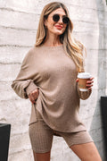 Ribbed Knit Pullover Top and Biker Short Set - Rooted & Reckless Co.