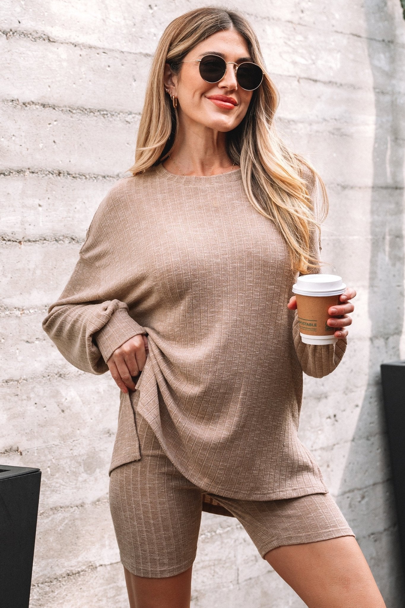 Ribbed Knit Pullover Top and Biker Short Set - Rooted & Reckless Co.