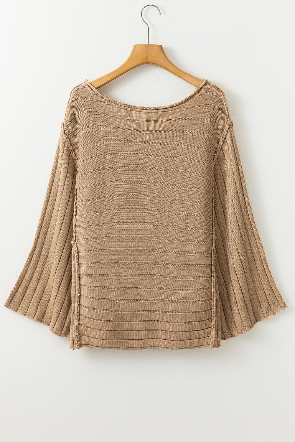 Ribbed Knit Reverse Seam 3/4 Sleeve Sweater - Rooted & Reckless Co.