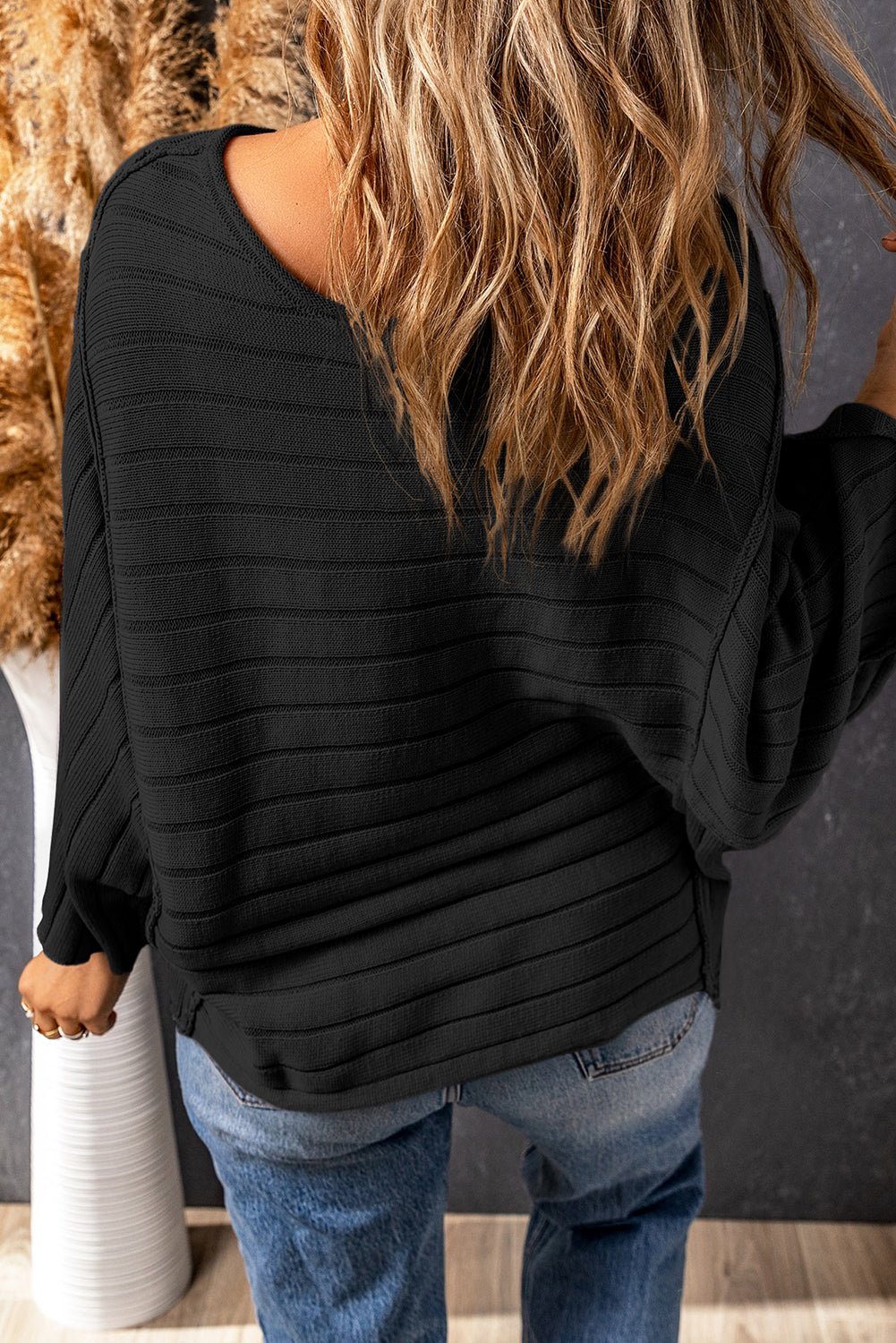 Ribbed Knit Reverse Seam 3/4 Sleeve Sweater - Rooted & Reckless Co.