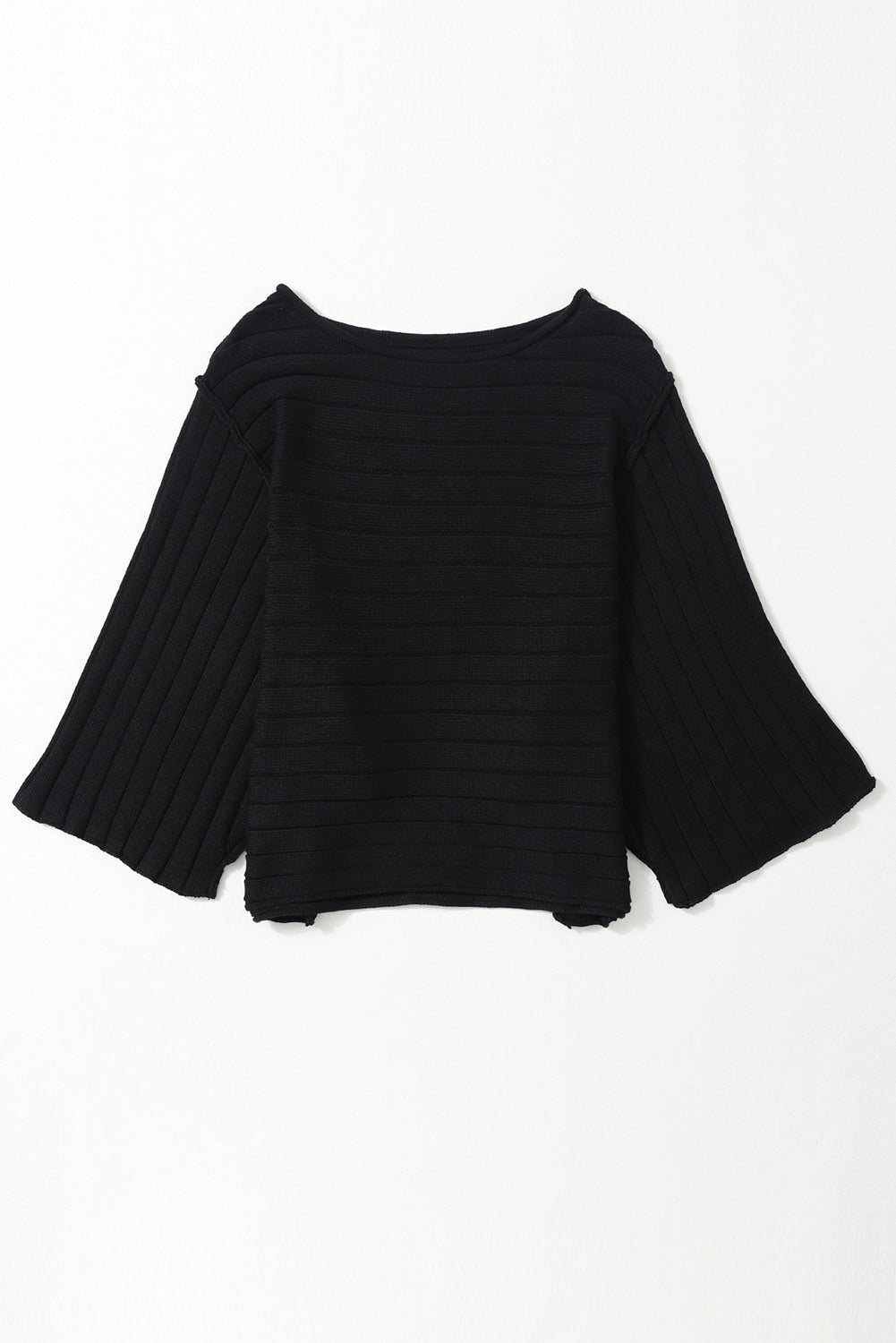 Ribbed Knit Reverse Seam 3/4 Sleeve Sweater - Rooted & Reckless Co.