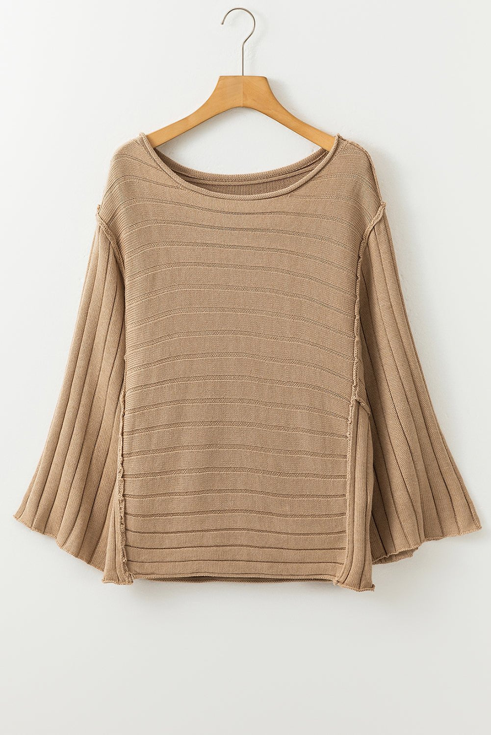 Ribbed Knit Reverse Seam 3/4 Sleeve Sweater - Rooted & Reckless Co.