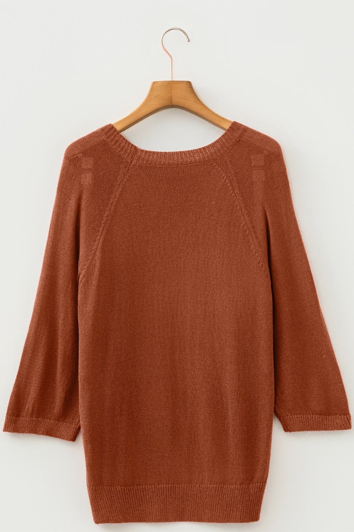 Ribbed Knit Round Neck 3/4 Sleeve Sweater - Rooted & Reckless Co.