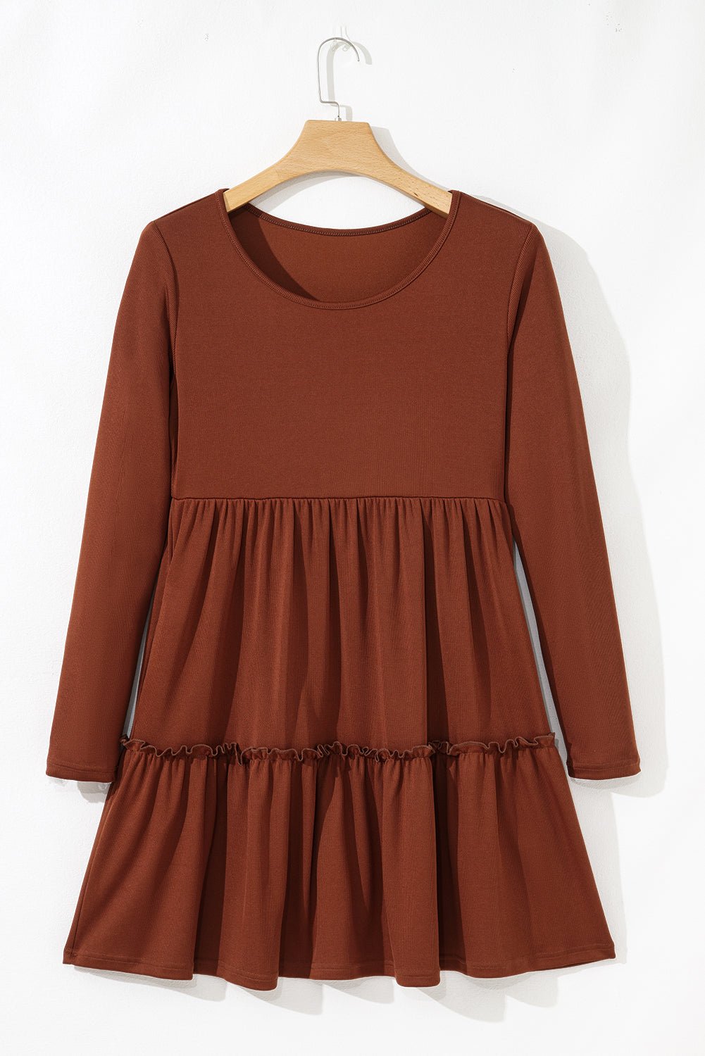 Ribbed Ruffle Trim High Waist Long Sleeve Mini Dress - Rooted & Reckless Co.
