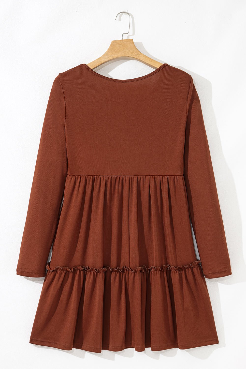 Ribbed Ruffle Trim High Waist Long Sleeve Mini Dress - Rooted & Reckless Co.