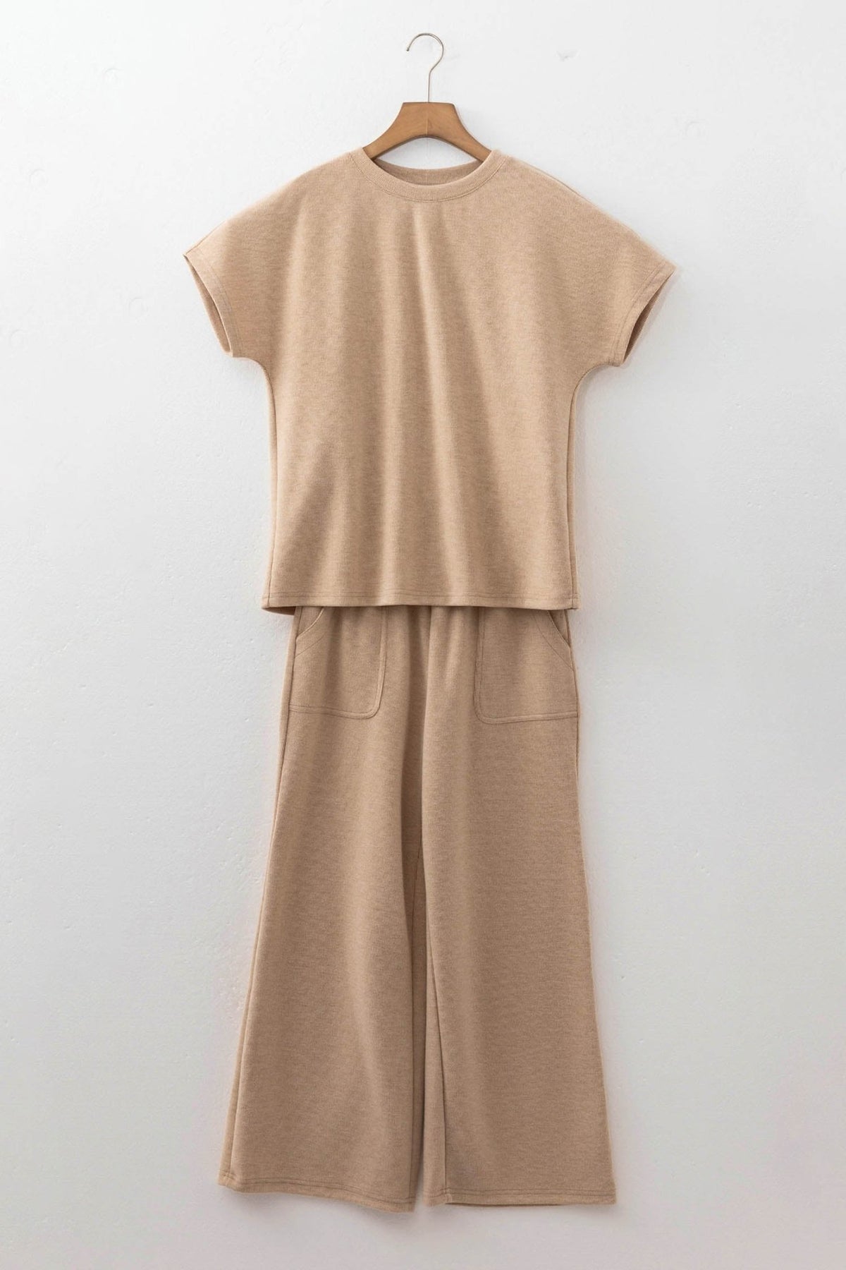 Ribbed Short Sleeve Top & Wide Leg Pants Set - Rooted & Reckless Co.