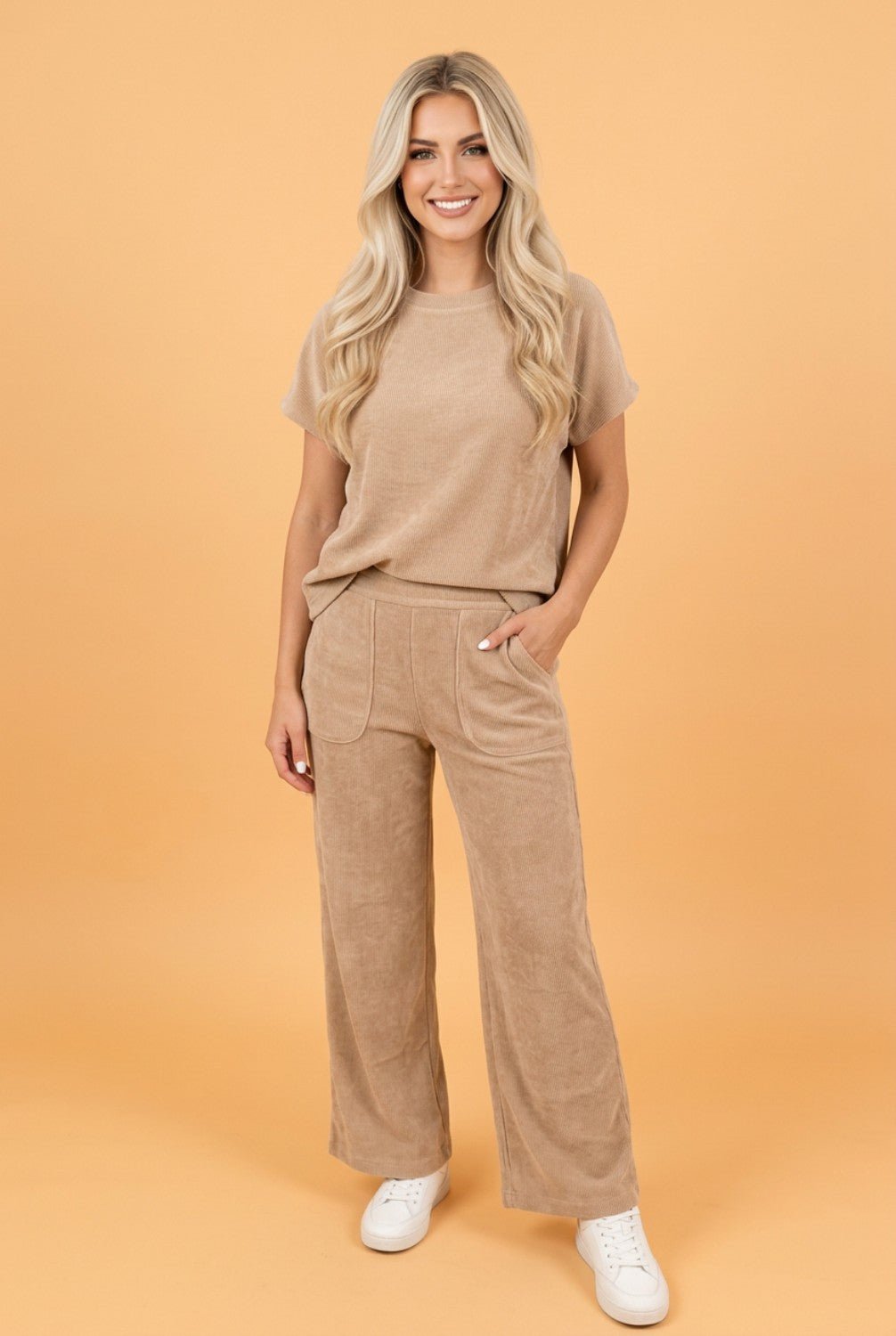 Ribbed Short Sleeve Top & Wide Leg Pants Set - Rooted & Reckless Co.