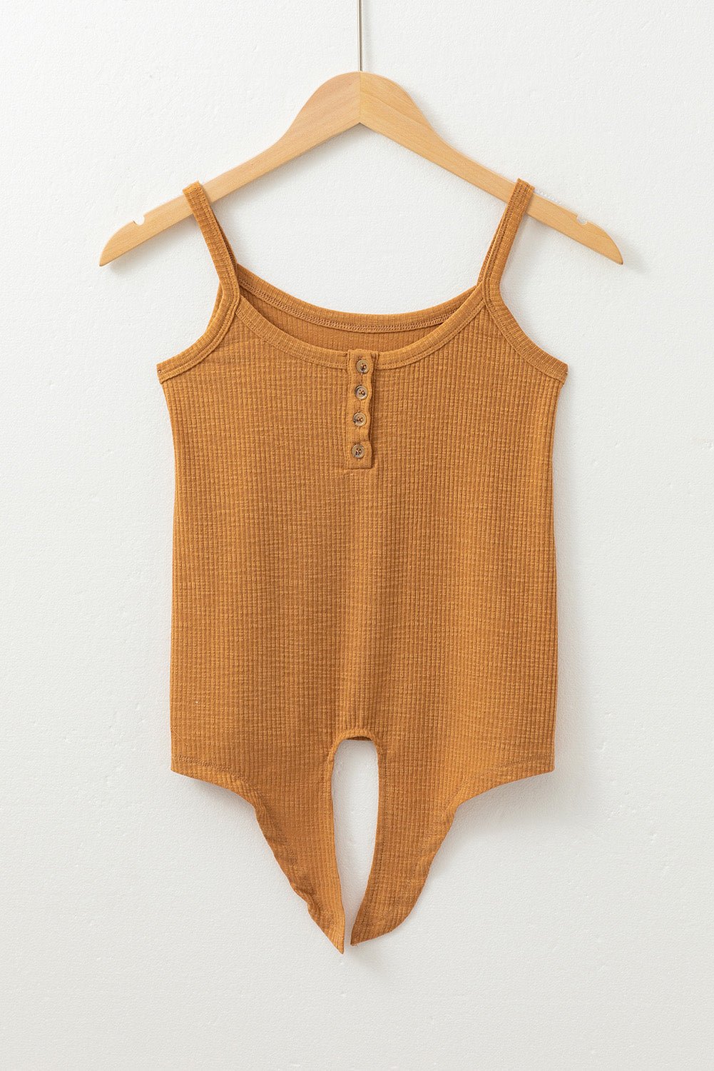 Ribbed Tie Knot Spaghetti Strap Buttoned Tank - Rooted & Reckless Co.