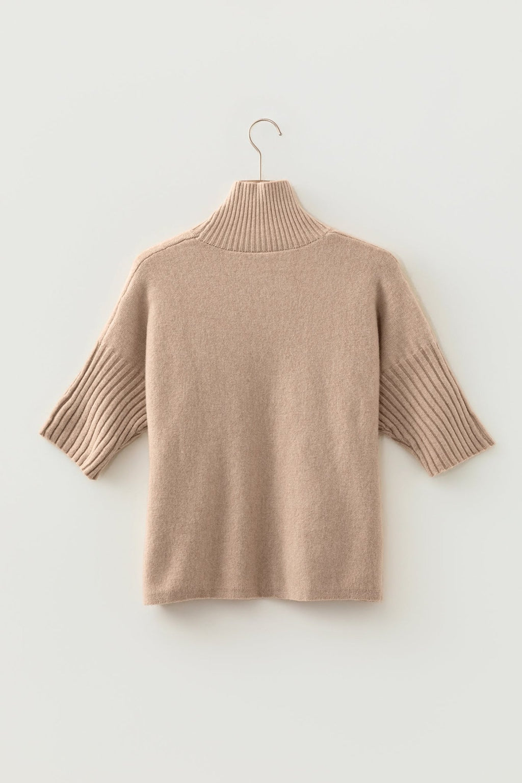 Ribbed Trim High Neck Short Sleeve Sweater - Rooted & Reckless Co.