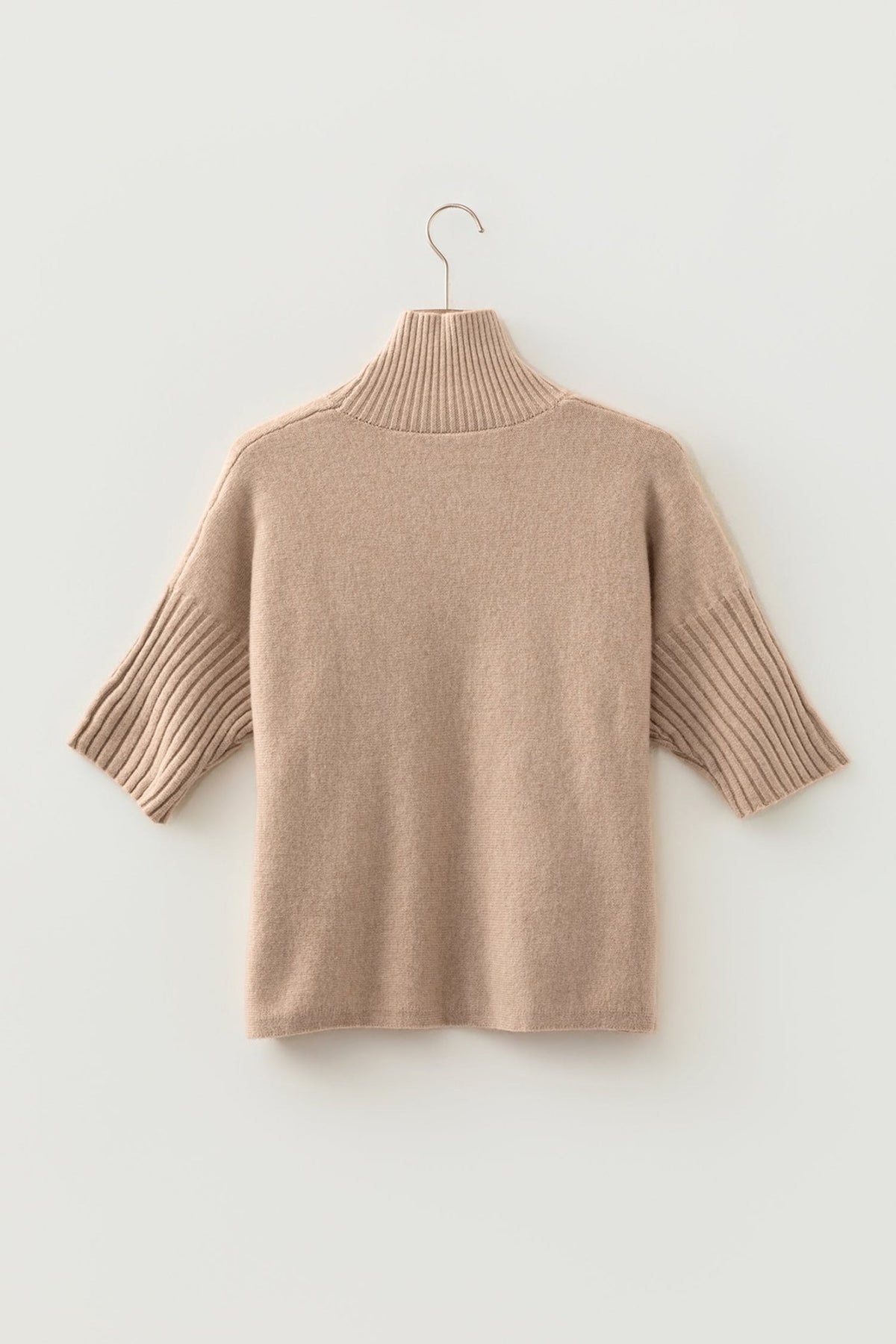 Ribbed Trim High Neck Short Sleeve Sweater - Rooted & Reckless Co.