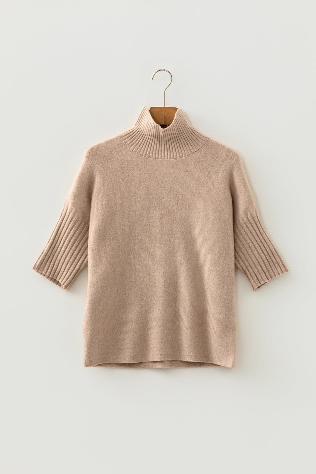 Ribbed Trim High Neck Short Sleeve Sweater - Rooted & Reckless Co.