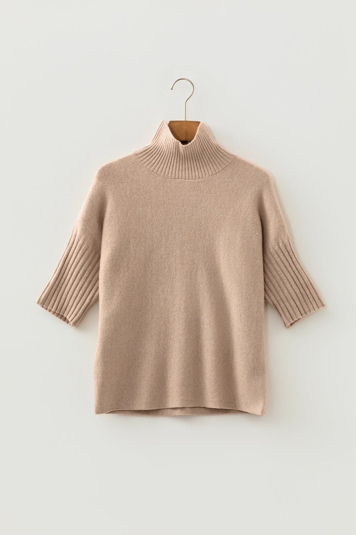 Ribbed Trim High Neck Short Sleeve Sweater - Rooted & Reckless Co.