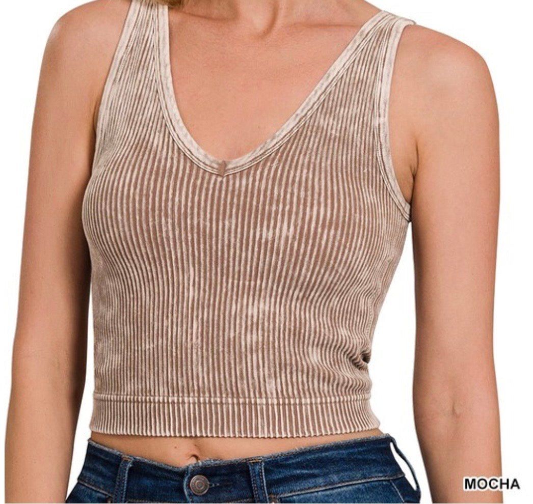 Ribbed V Neck Seamless Tank - Rooted & Reckless Co.