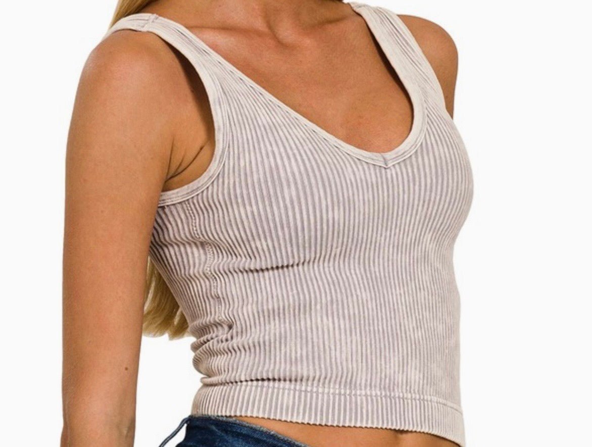Ribbed V Neck Seamless Tank - Rooted & Reckless Co.
