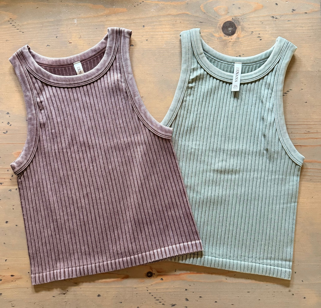 Ribbed Washed Seamless Tank Top - Rooted & Reckless Co.