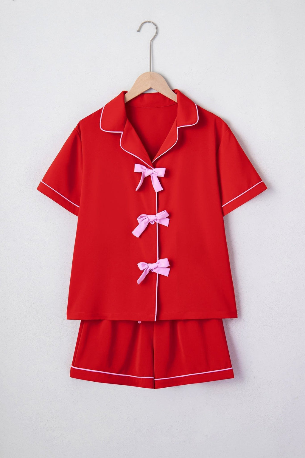 Ribbon Bow Top & Short Silky Pajama Set - Rooted & Reckless Co.