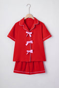 Ribbon Bow Top & Short Silky Pajama Set - Rooted & Reckless Co.