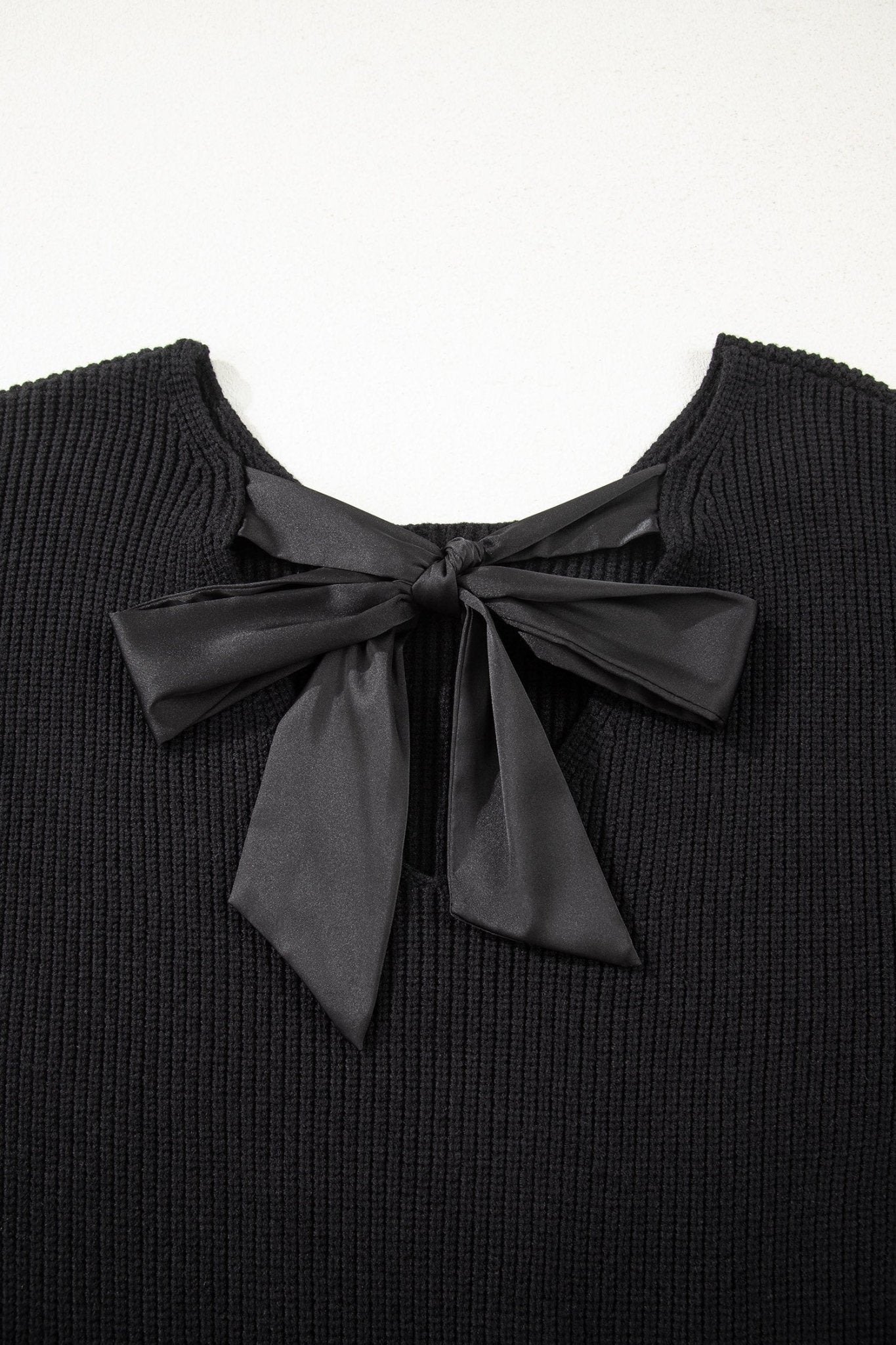 Ribbon Knot Backless Drop Shoulder Ribbed Sweater - Rooted & Reckless Co.