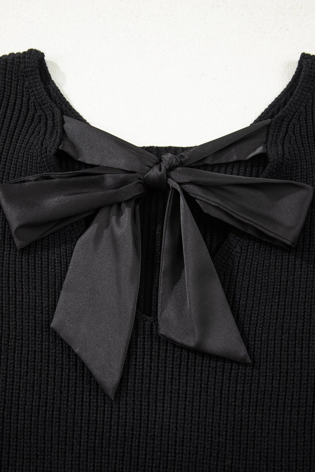 Ribbon Knot Backless Drop Shoulder Ribbed Sweater - Rooted & Reckless Co.