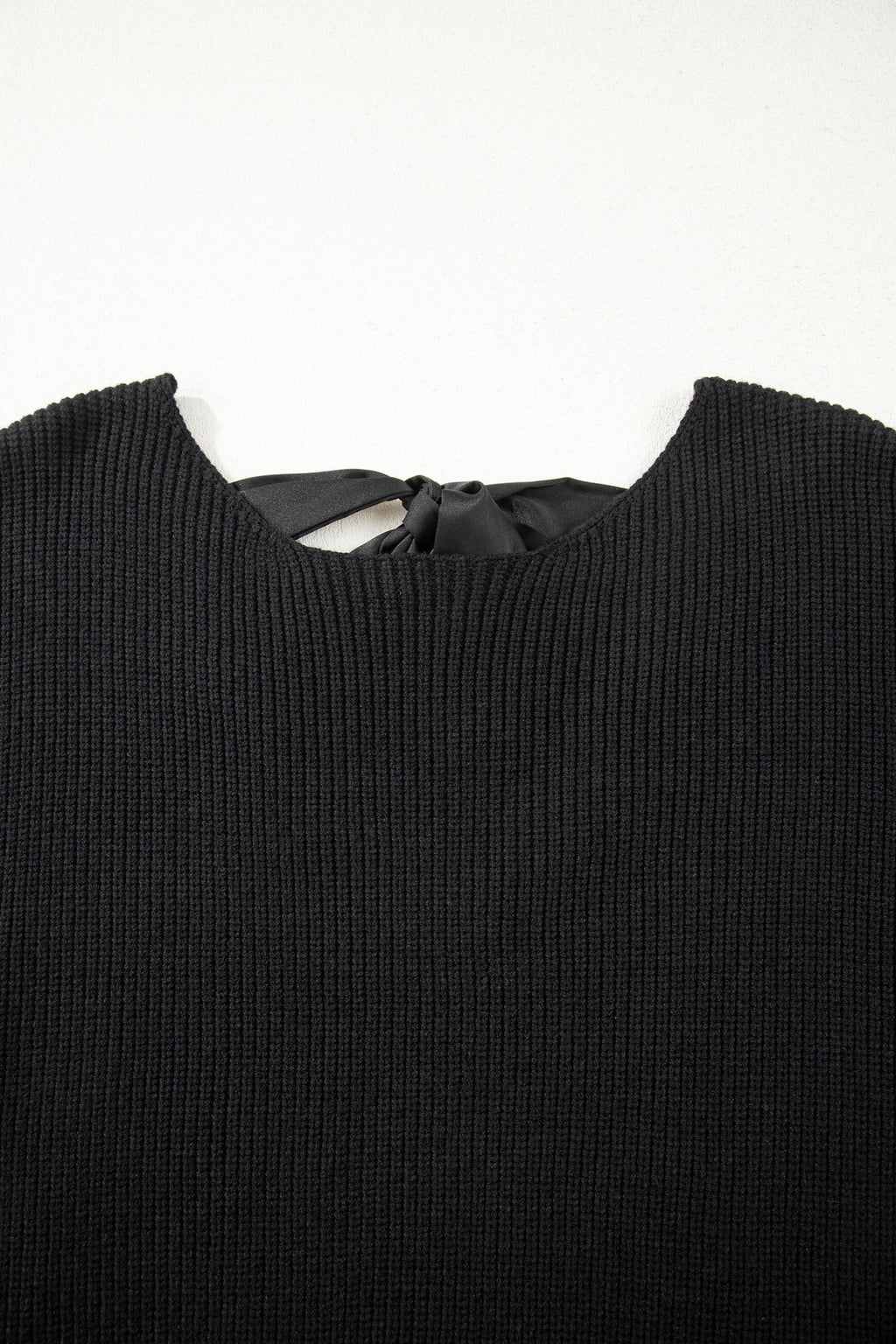 Ribbon Knot Backless Drop Shoulder Ribbed Sweater - Rooted & Reckless Co.