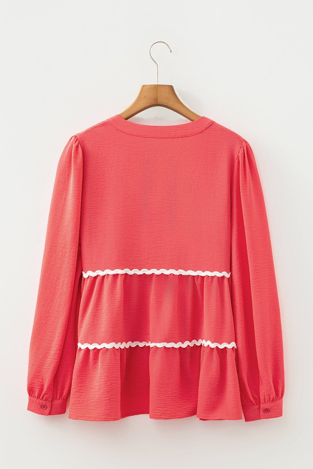 Ricrac Contrast Trim V-Neck Button Down Shirt - Rooted & Reckless Co.