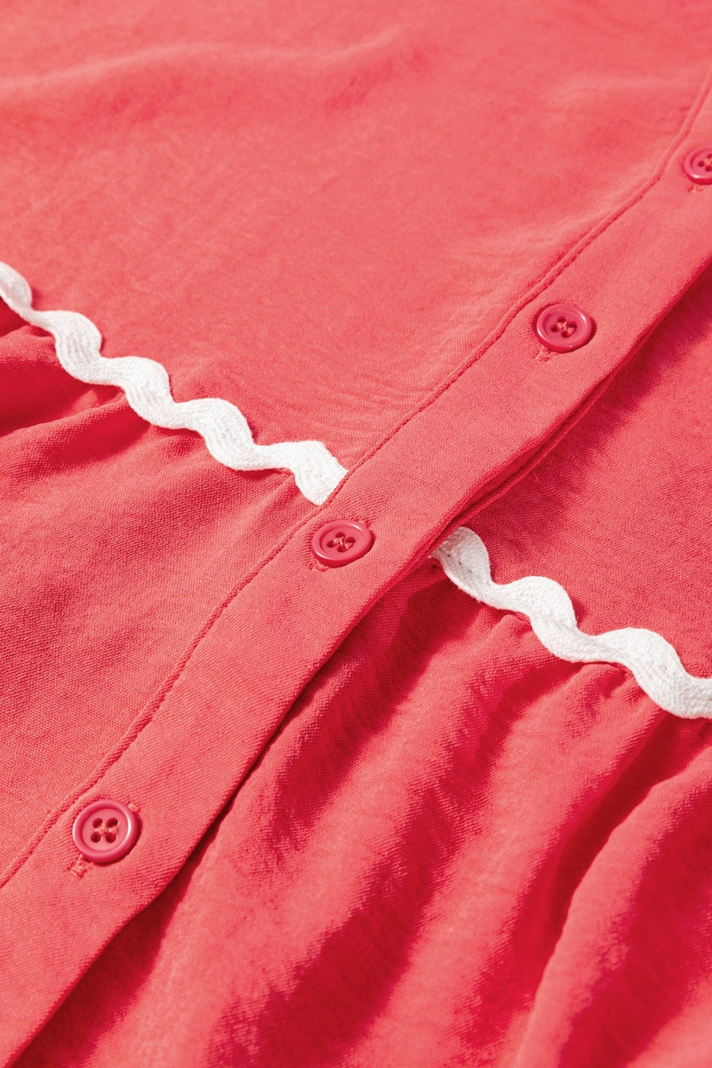 Ricrac Contrast Trim V-Neck Button Down Shirt - Rooted & Reckless Co.