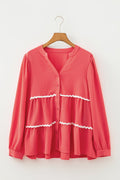 Ricrac Contrast Trim V-Neck Button Down Shirt - Rooted & Reckless Co.