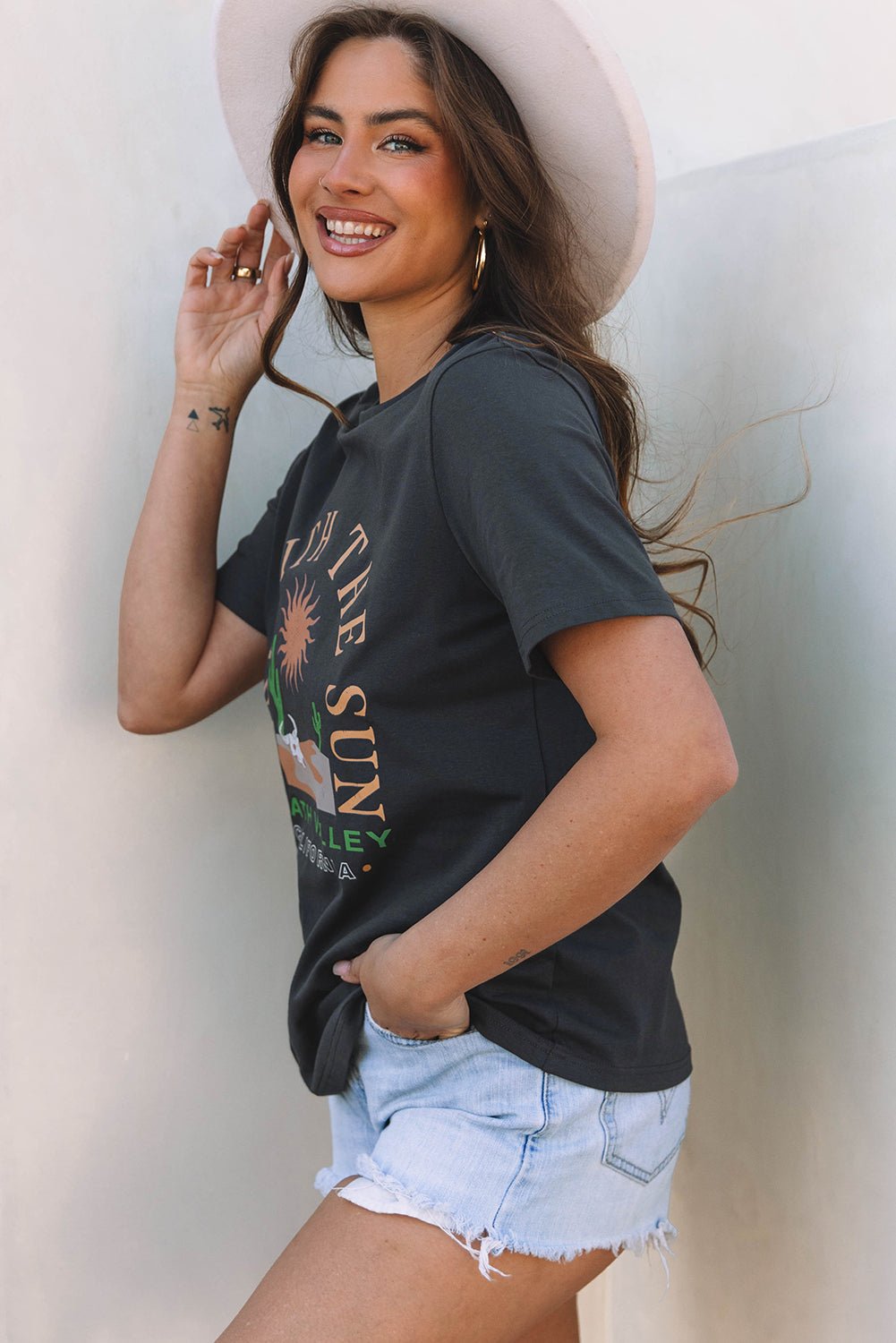 RISE WITH THE SUN Western Crewneck Tee - Rooted & Reckless Co.