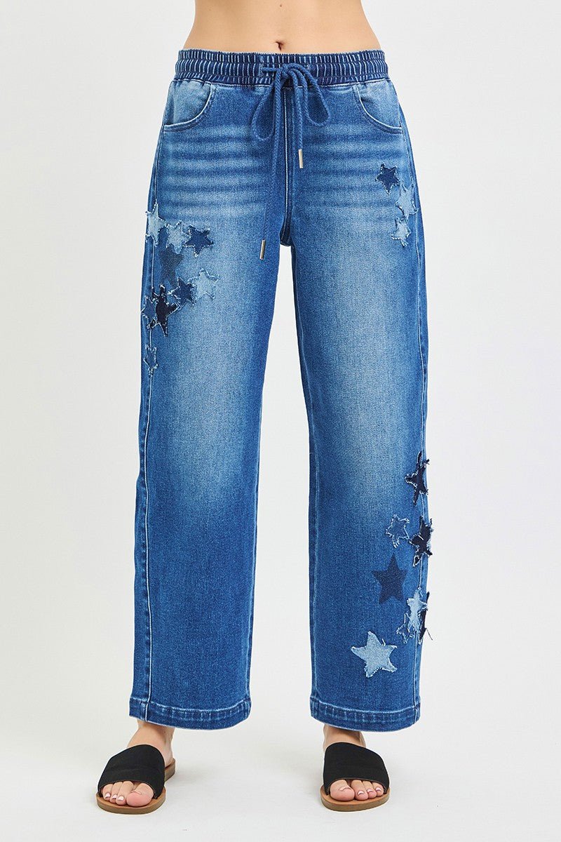 RISEN Elastic Band Slouchy Cropped Barrel with Star Patch - Rooted & Reckless Co.