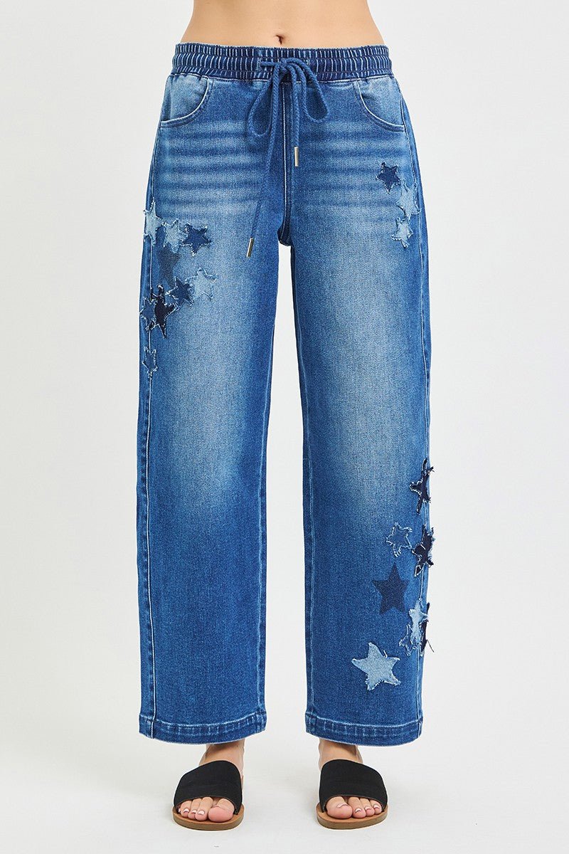 RISEN Elastic Band Slouchy Cropped Barrel with Star Patch - Rooted & Reckless Co.